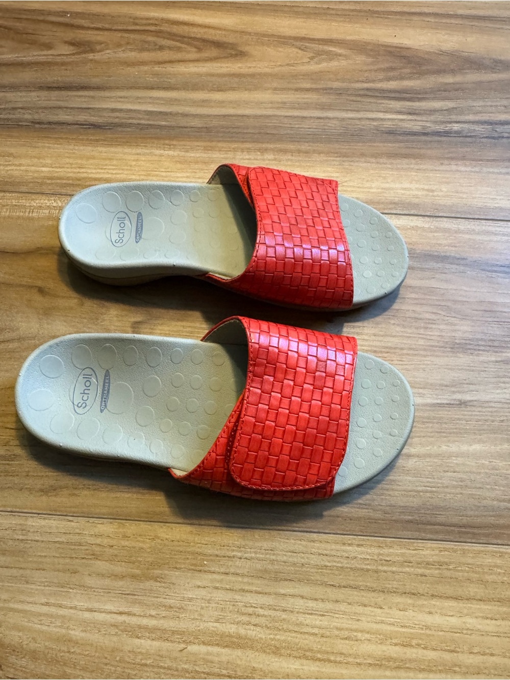 Scholl orthaheel Red Woven Slide Sandals